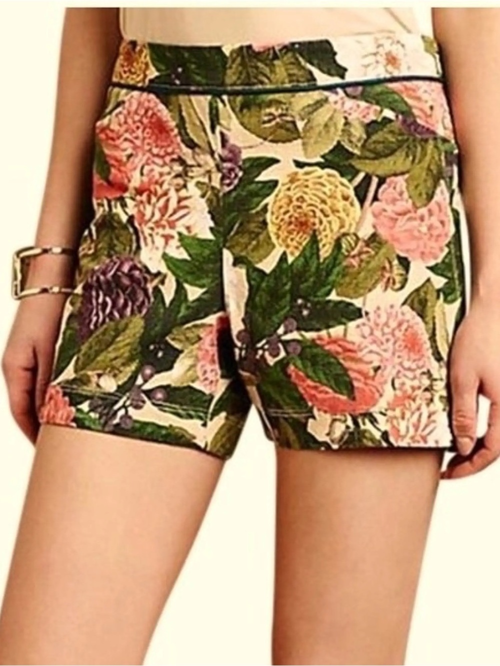 Anthropologie Elevenses Ranunculus Bloom” Floral Shorts w/ Side Zip & 4 Pockets